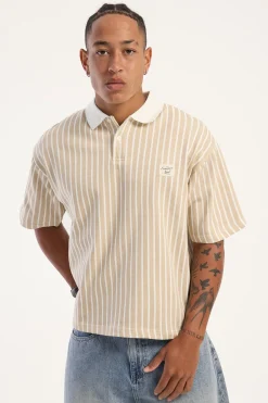 Eton Boxy Cropped Polo Tan Stripe