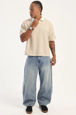 Eton Boxy Cropped Polo Tan Stripe