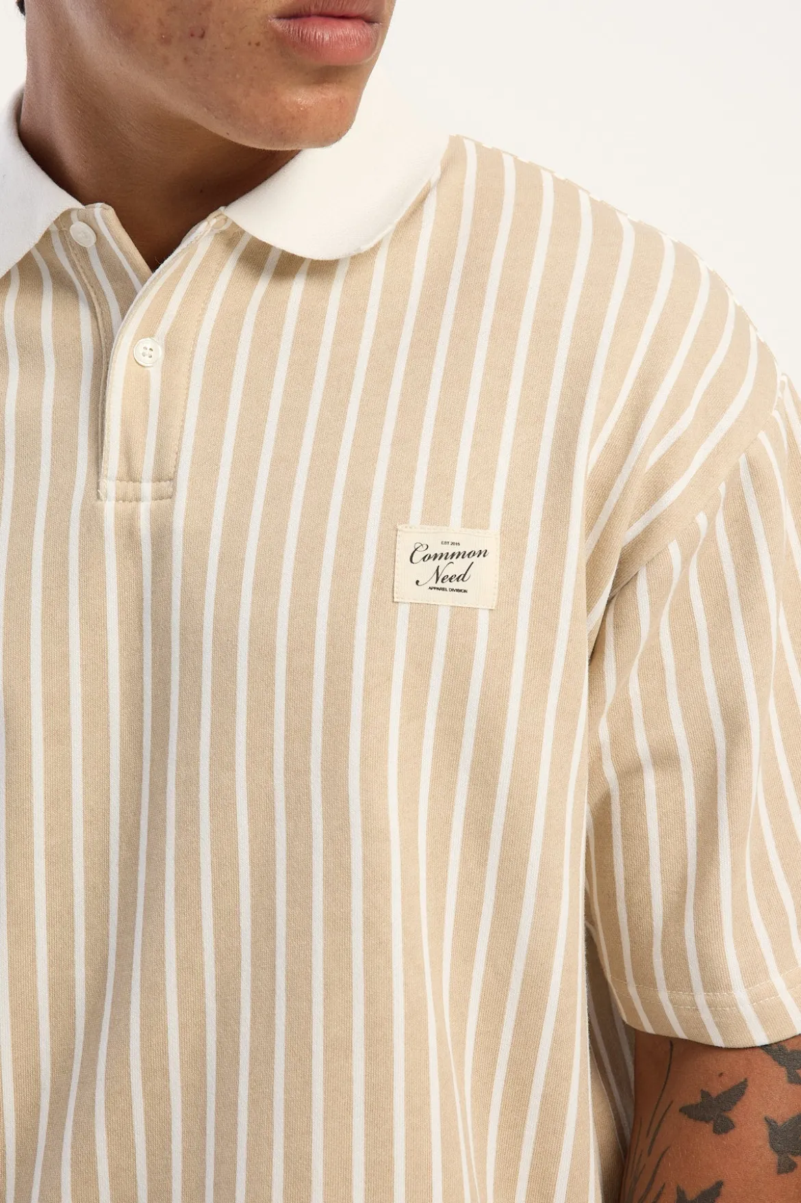 Eton Boxy Cropped Polo Tan Stripe