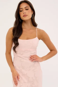 Evon Lace Up Back Maxi Dress Light Pink
