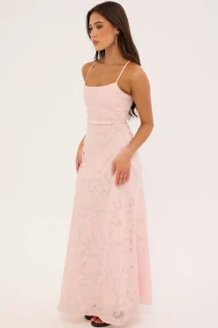 Evon Lace Up Back Maxi Dress Light Pink