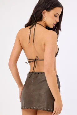 Exhile Whipstitch PU Bralette Brown