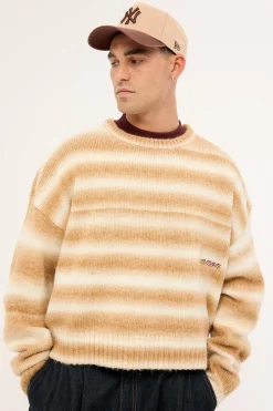 Faculty Cropped Knit Sweater Off White Stripe
