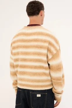Faculty Cropped Knit Sweater Off White Stripe
