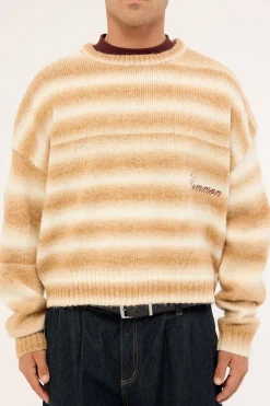 Faculty Cropped Knit Sweater Off White Stripe