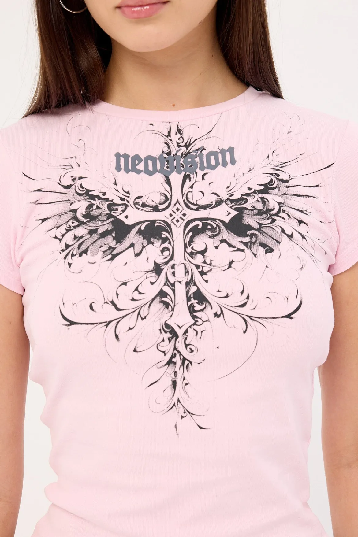 Fallen Cross Baby Tee Candy Pink