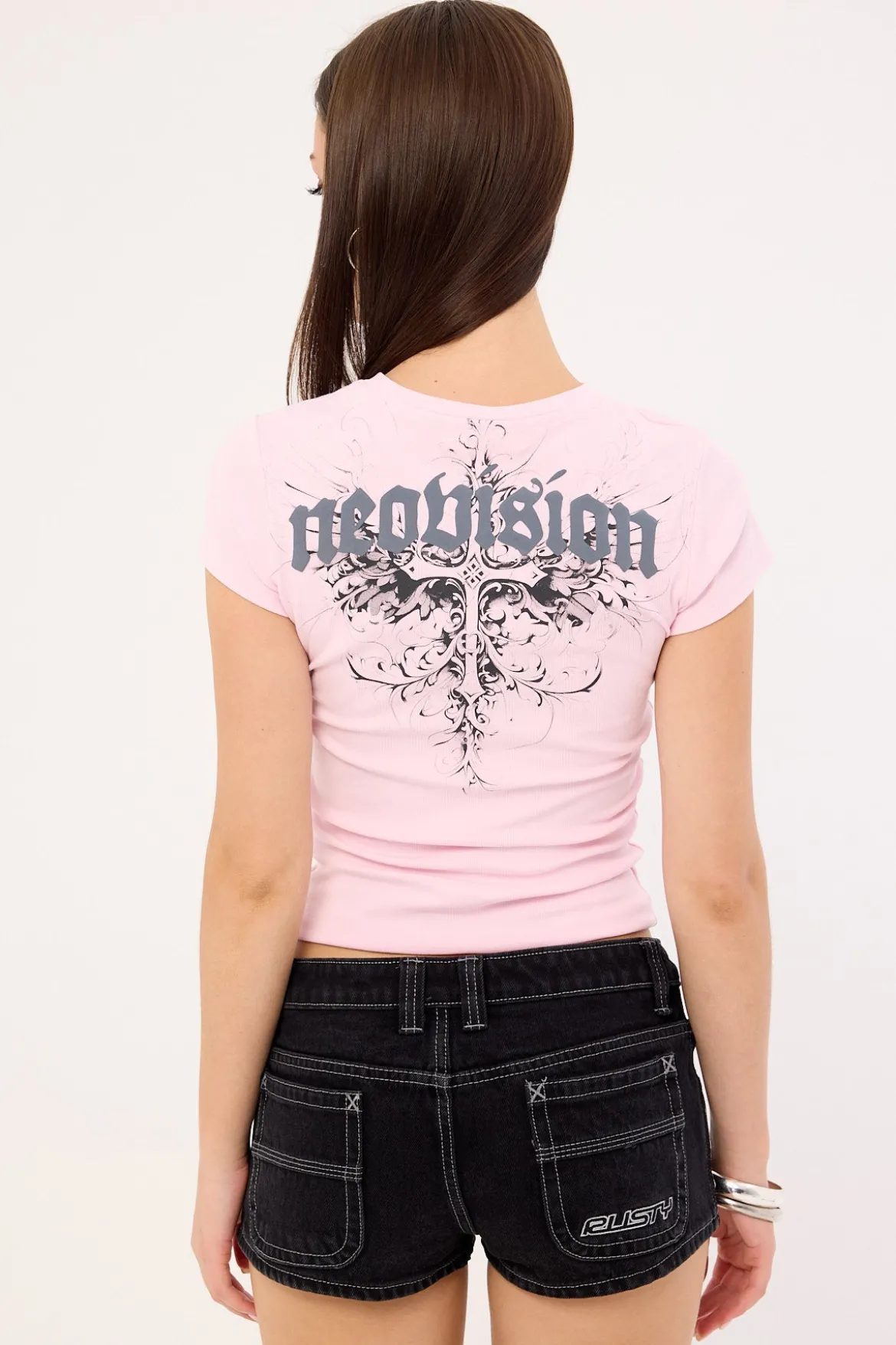 Fallen Cross Baby Tee Candy Pink
