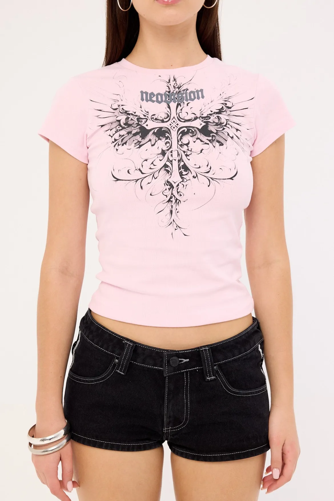 Fallen Cross Baby Tee Candy Pink