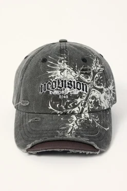 Fallen Cross Distressed Dad Cap Washed Black