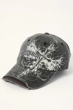 Fallen Cross Distressed Dad Cap Washed Black