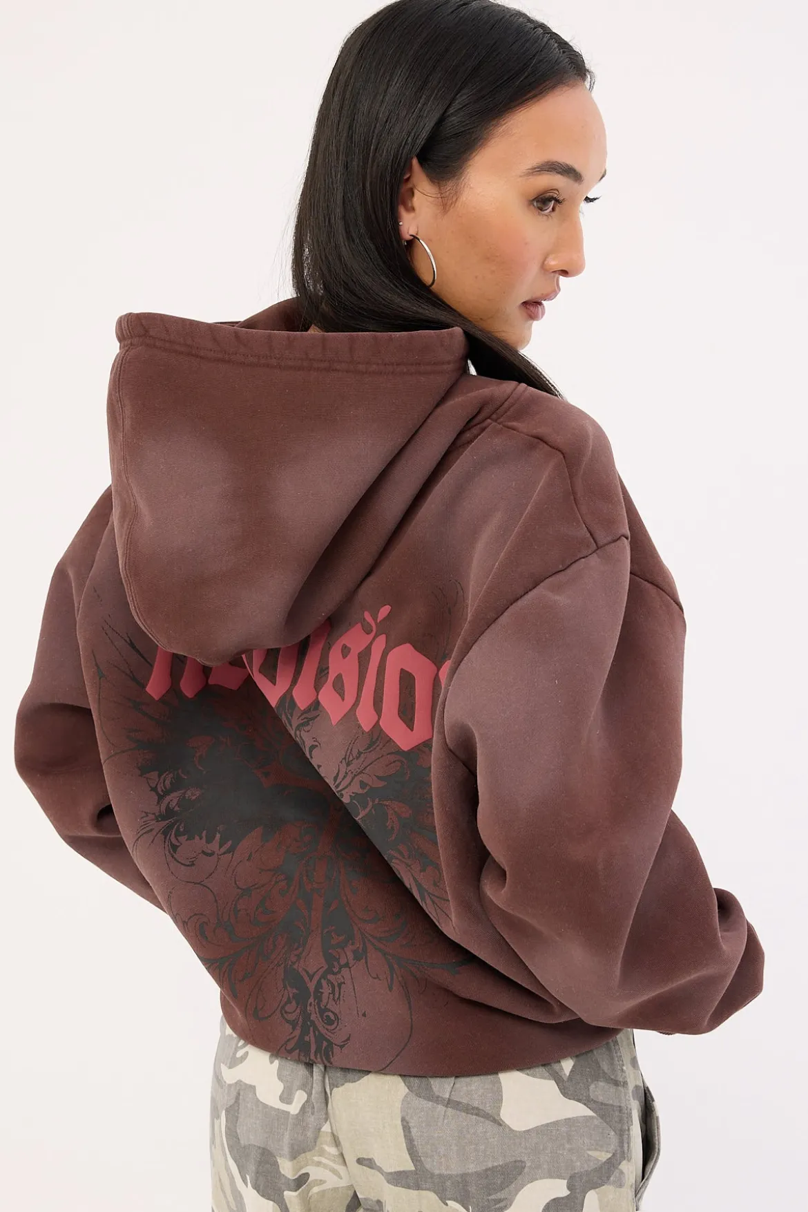 Fallen Cross Relaxed Hoodie Washed Brown