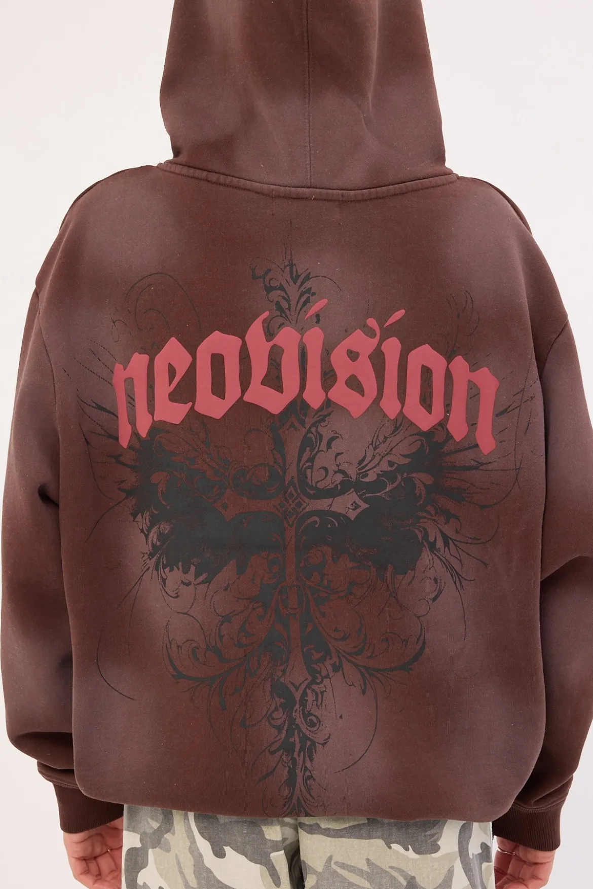 Fallen Cross Relaxed Hoodie Washed Brown