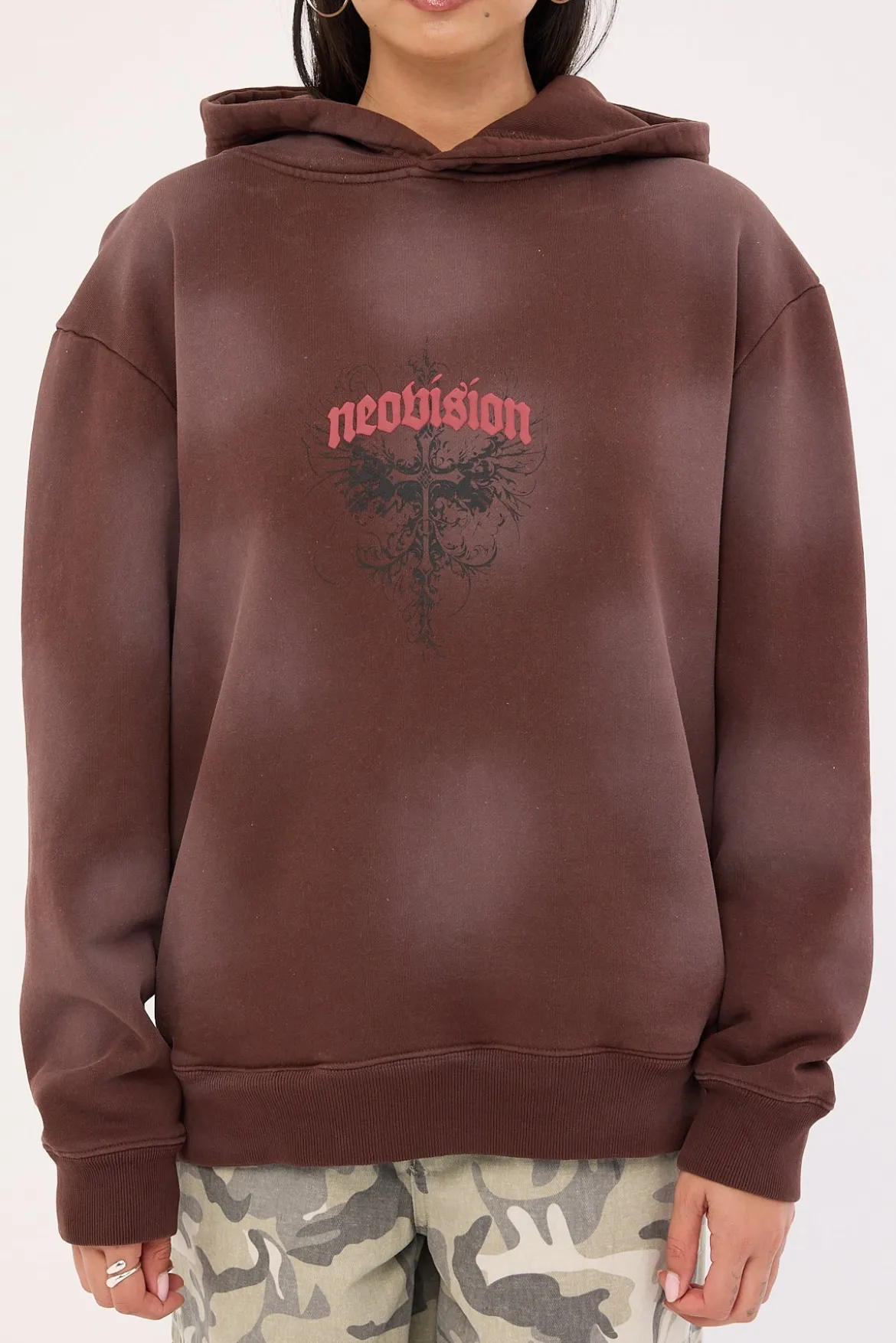 Fallen Cross Relaxed Hoodie Washed Brown