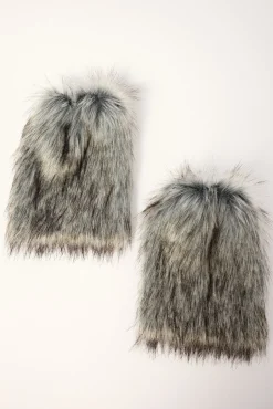 Faux Fur Knee Leg Warmer Grey Multi