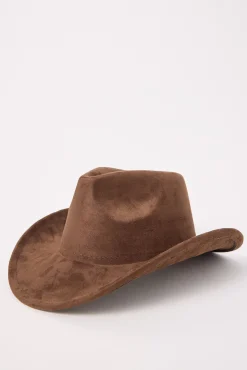 Faux Suede Cowboy Hat Brown