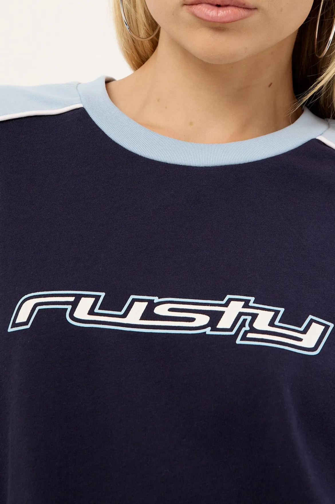 Fine Line Contrast L/S Tee Navy Blue