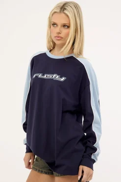Fine Line Contrast L/S Tee Navy Blue