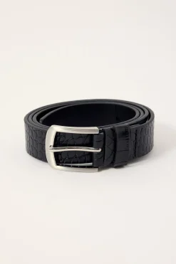 Flank Slim Leather Belt Black