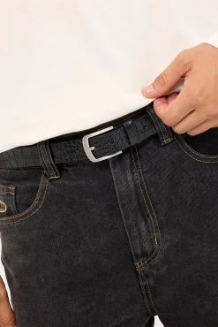 Flank Slim Leather Belt Black