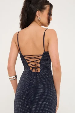 Flashy Glitter Maxi Dress Navy