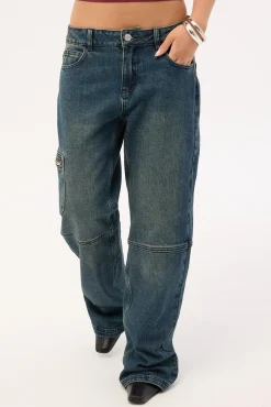 Flicker Stamp Low Baggy Jean Washed Blue