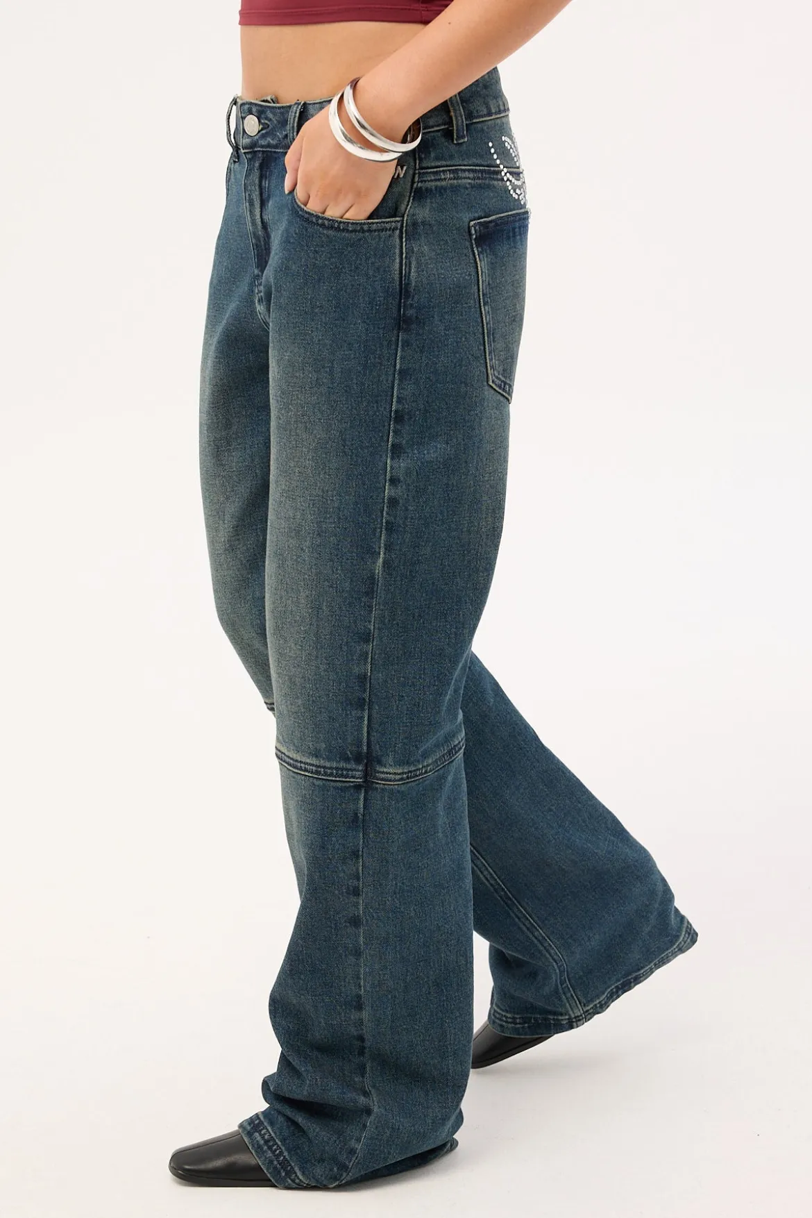 Flicker Stamp Low Baggy Jean Washed Blue