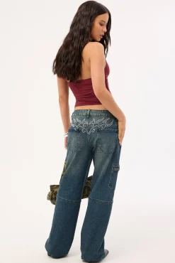 Flicker Stamp Low Baggy Jean Washed Blue