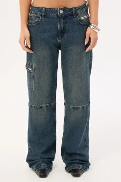 Flicker Stamp Low Baggy Jean Washed Blue
