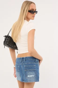 Flip Mommy Low Rise Denim Mini Skirt Blasted Midi Blue/Blue