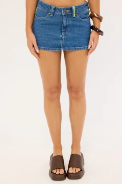 Flip Mommy Low Rise Mini Denim Skirt Middy Blue/Lime