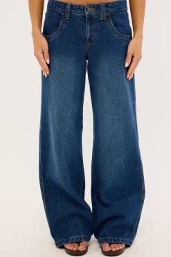 Flip Mommy Low Rise Tapeless Denim Jean BLASTED DEEP SEA BLUE/RED