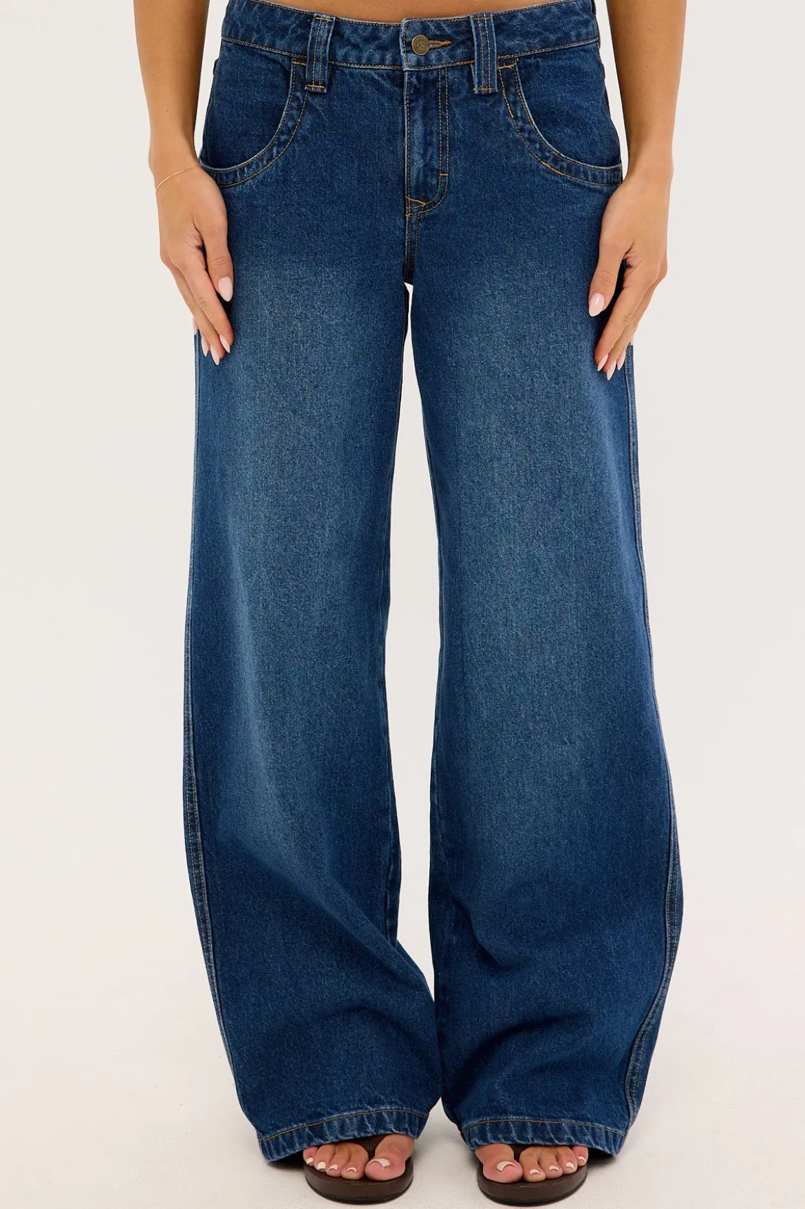 Flip Mommy Low Rise Tapeless Denim Jean BLASTED DEEP SEA BLUE/RED