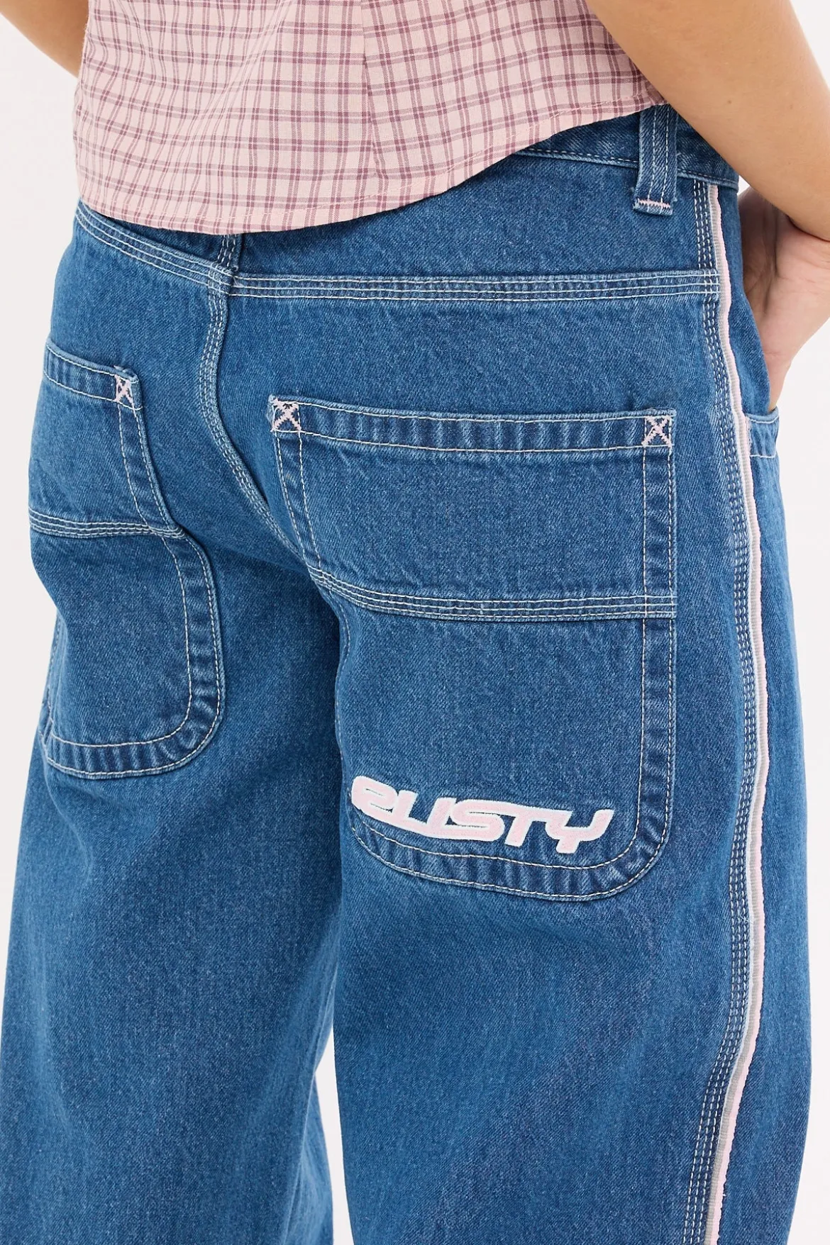 Flip Mommy Low Rise Wide Leg Jean Authentic Blue/ Pink Denim