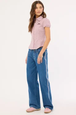 Flip Mommy Low Rise Wide Leg Jean Authentic Blue/ Pink Denim