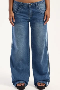 Flip Mommy Low Rise Wide Leg Jean Blasted Middy Blue Denim