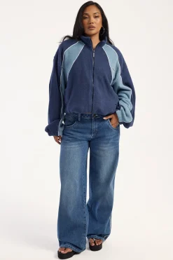Flip Mommy Low Rise Wide Leg Jean Blasted Middy Blue Denim