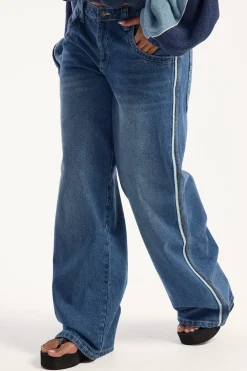 Flip Mommy Low Rise Wide Leg Jean Blasted Middy Blue Denim
