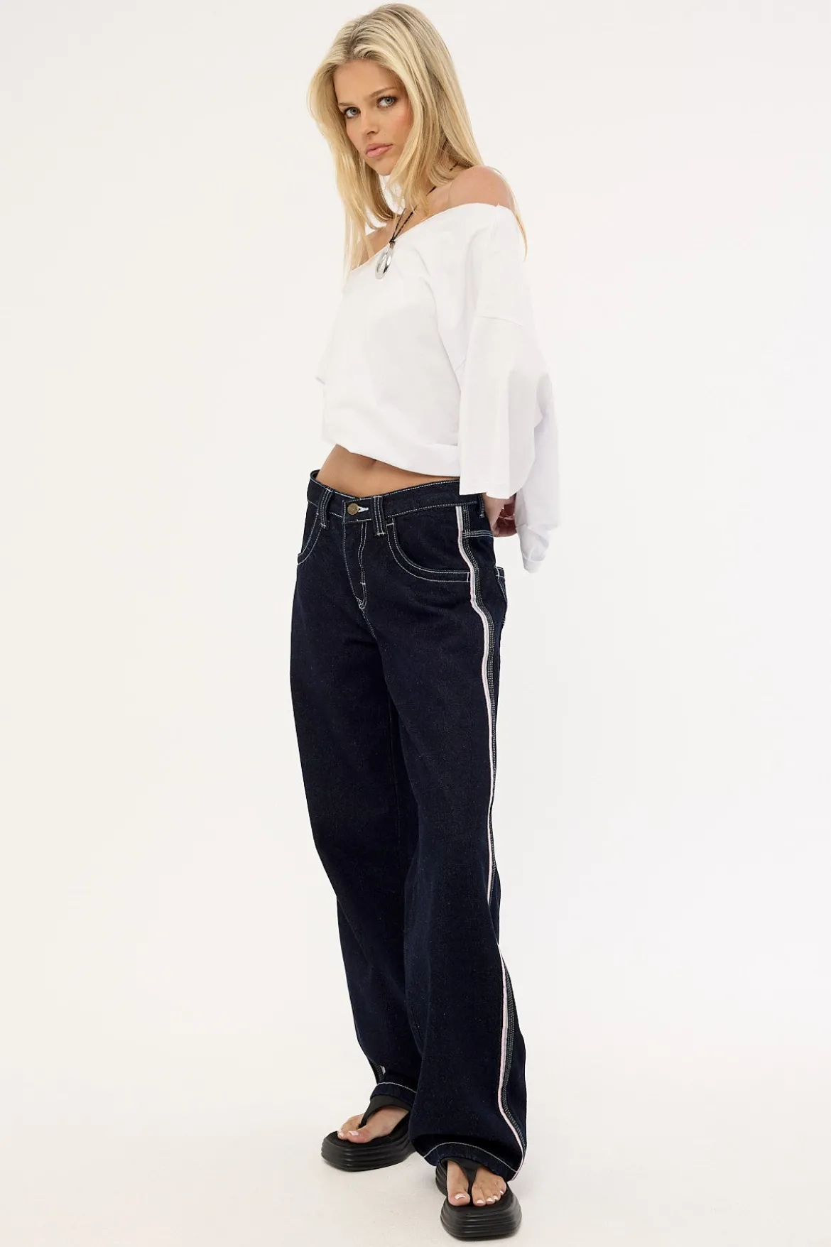 Flip Mommy Low Rise Wide Leg Jean Raw Dawg/pink