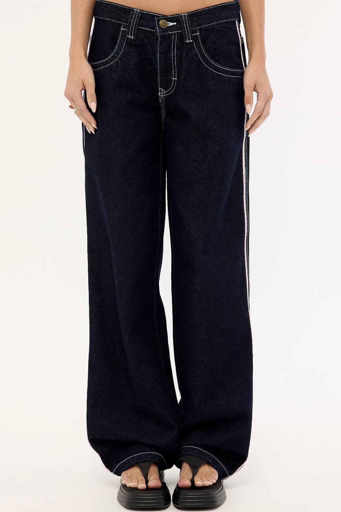 Flip Mommy Low Rise Wide Leg Jean Raw Dawg/pink
