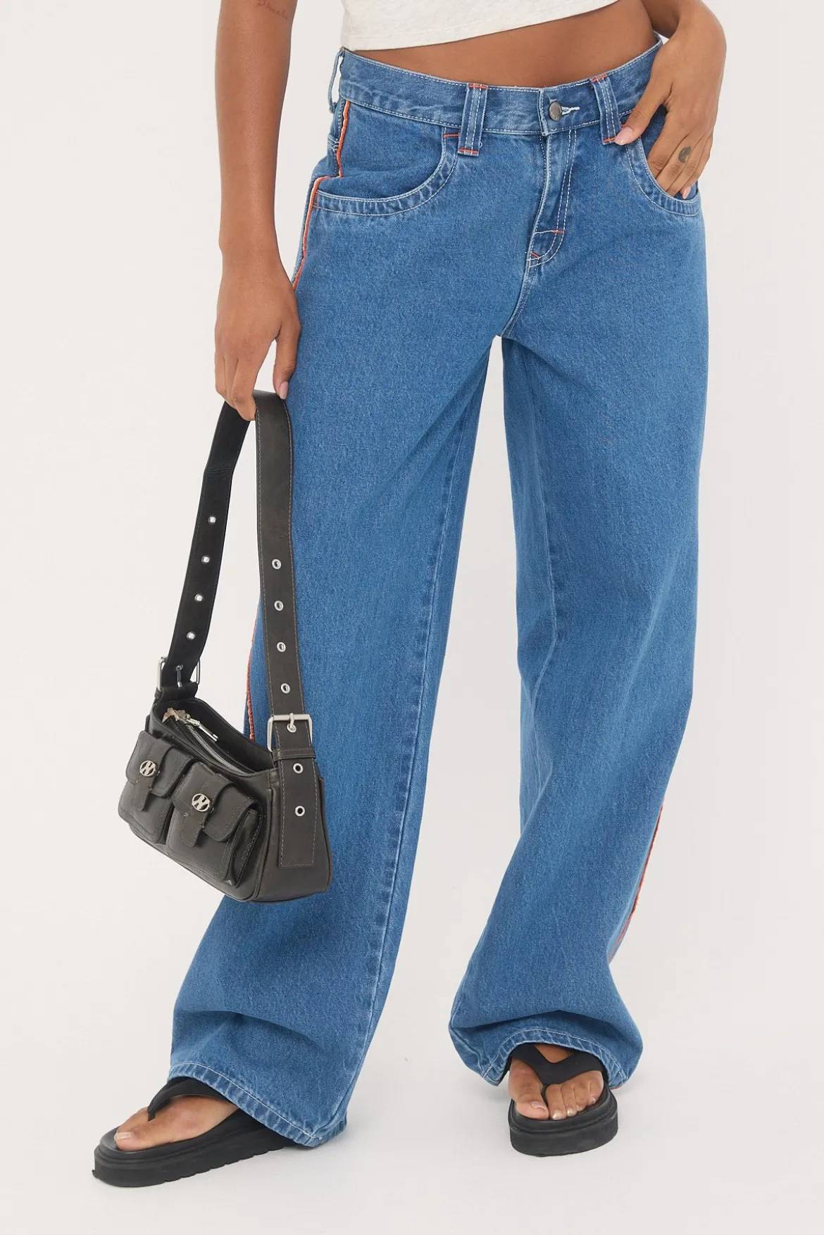 Flip Mommy Low Rise Wide Leg Denim Jean Middy Blue/Orange