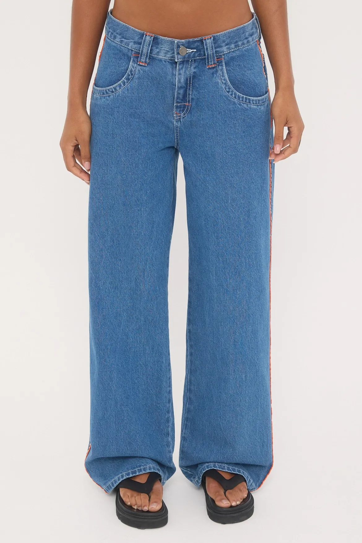 Flip Mommy Low Rise Wide Leg Denim Jean Middy Blue/Orange