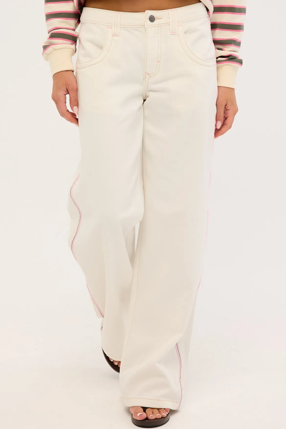 Flip Mommy Low Rise Wide Leg Jean WHITE/PINK Denim