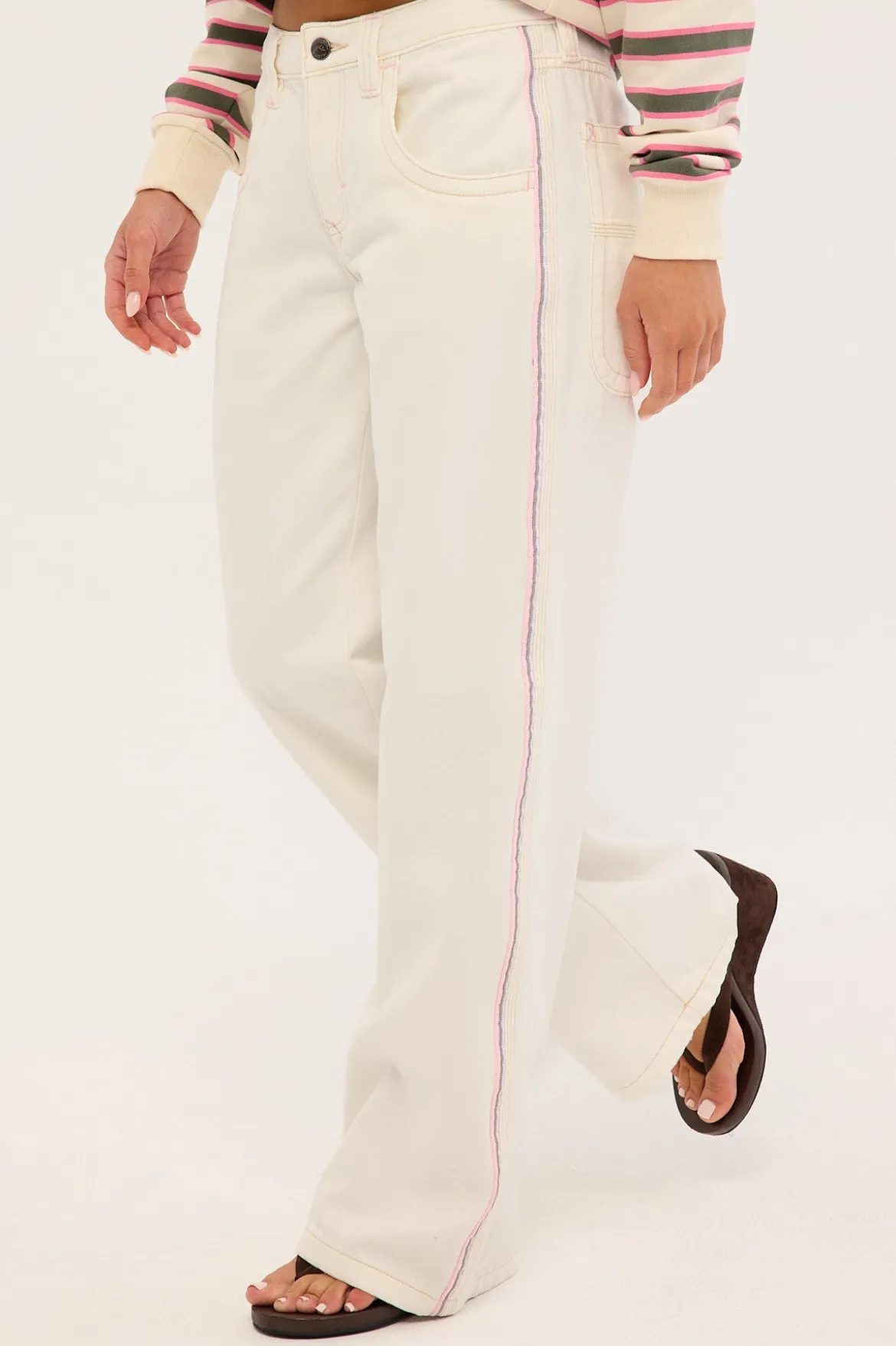 Flip Mommy Low Rise Wide Leg Jean WHITE/PINK Denim