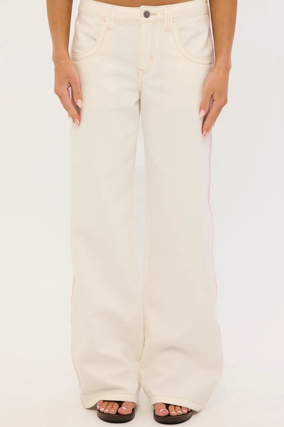 Flip Mommy Low Rise Wide Leg Jean WHITE/PINK Denim