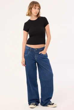 Flip Mommy Low Rise Wide Leg Denim Jean Deep Sea Blue