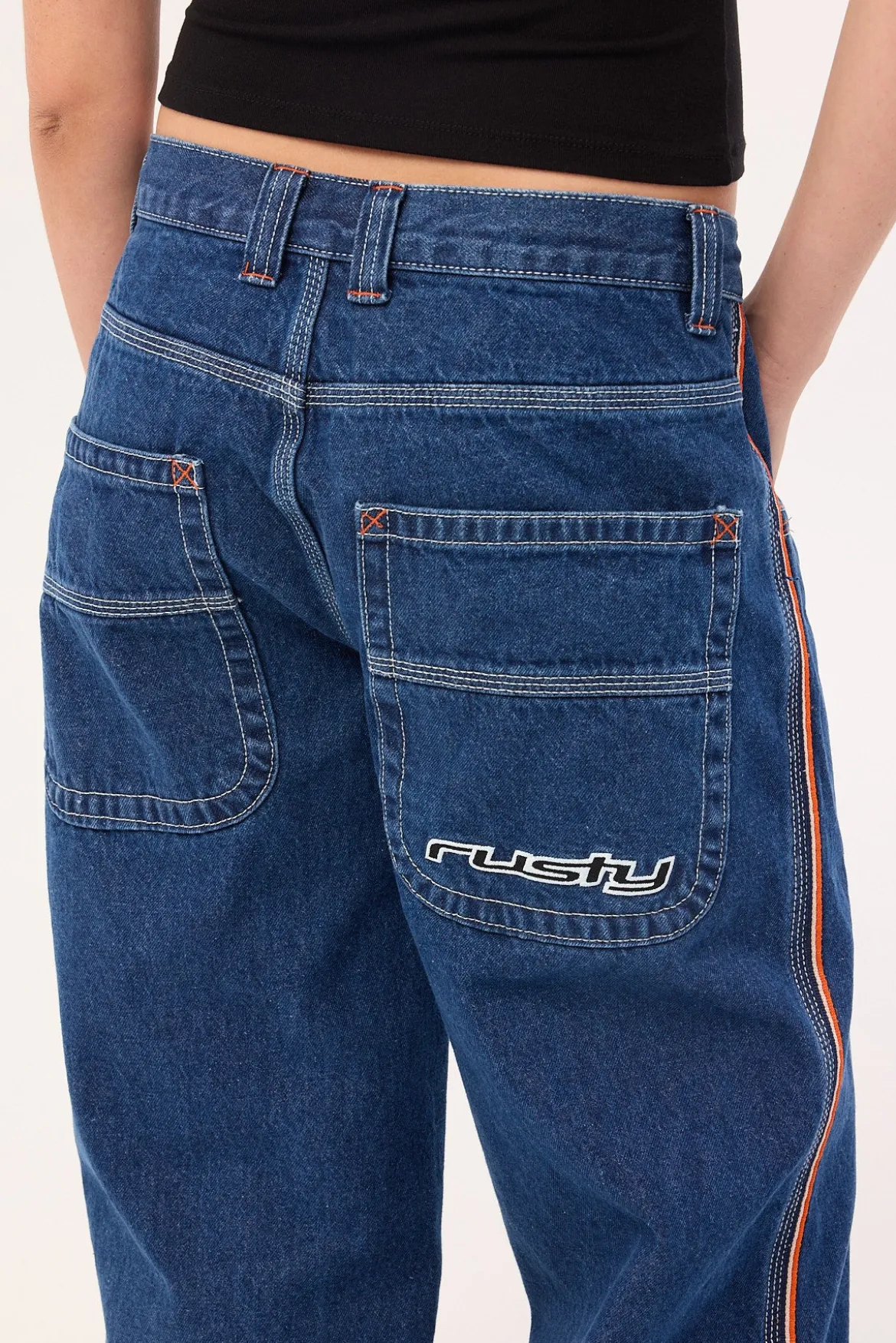 Flip Mommy Low Rise Wide Leg Denim Jean Deep Sea Blue