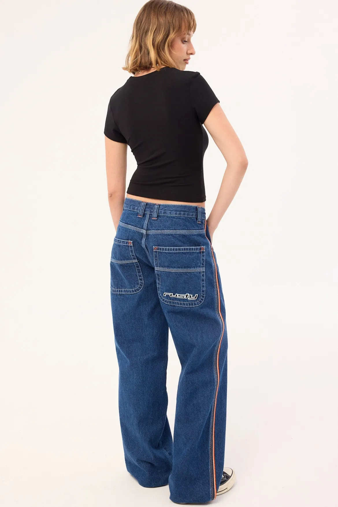 Flip Mommy Low Rise Wide Leg Denim Jean Deep Sea Blue