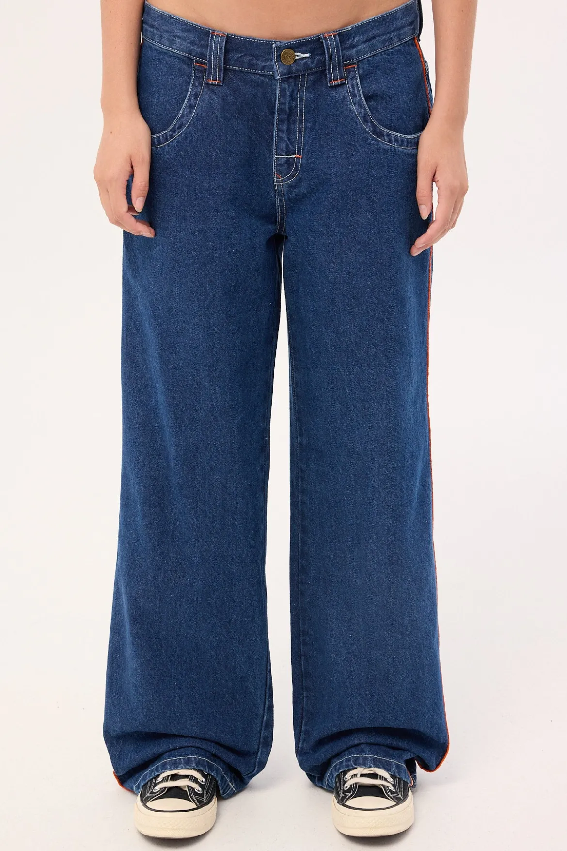 Flip Mommy Low Rise Wide Leg Denim Jean Deep Sea Blue