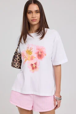 Floret Hibiscus Oversized Graphic Tee White