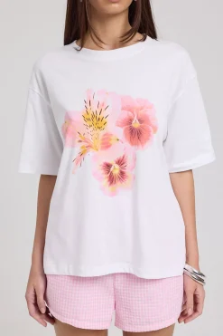 Floret Hibiscus Oversized Graphic Tee White